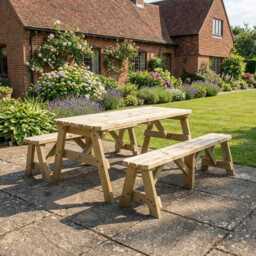 Round Wooden Picnic Table With Benches - Victoria Outdoor Garden Dining Set Heavy Duty Timber Patio Furniture Size & Colour Options - thumbnail 3