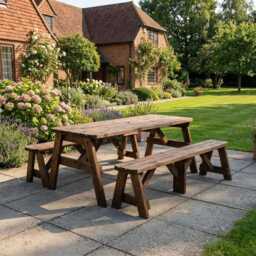 Round Wooden Picnic Table With Benches - Victoria Outdoor Garden Dining Set Heavy Duty Timber Patio Furniture Size & Colour Options