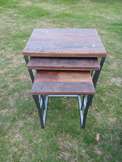 Set 3 Tables Industrial Reclaimed Iron Wood Nest - image 1