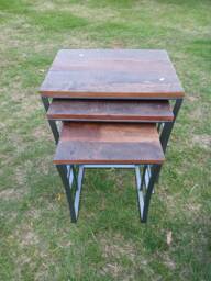 Set 3 Tables Industrial Reclaimed Iron Wood Nest - thumbnail 1