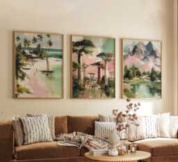 Set Of 3 Africa Posters, Modern Travel Wall Art, Safari Landscape Print Set, Nature Decor, Boho Home Artwork, Warm Earth Tone Style - thumbnail 1