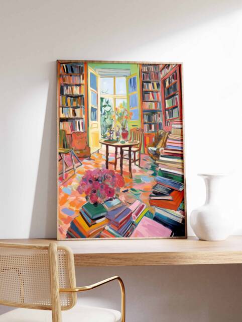 Vintage Library Poster, Book Shop Print, Lovers Gift, Reading Antique Wall Art, Retro Gift Idea - image 1