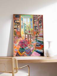 Vintage Library Poster, Book Shop Print, Lovers Gift, Reading Antique Wall Art, Retro Gift Idea - thumbnail 1