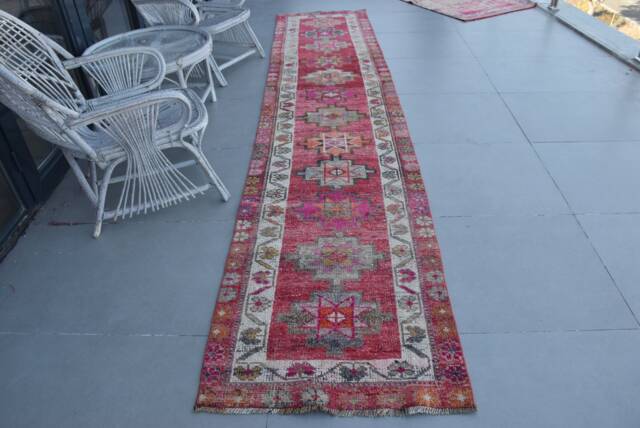 White Bedroom Rug, Oushak Herki Vintage 2.7x12.8 Ft Area Rugs, Turkish , Rugs For Floor, Turkey Kitchen Rug - image 1
