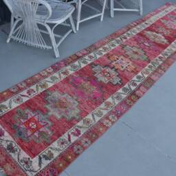 White Bedroom Rug, Oushak Herki Vintage 2.7x12.8 Ft Area Rugs, Turkish , Rugs For Floor, Turkey Kitchen Rug - thumbnail 2