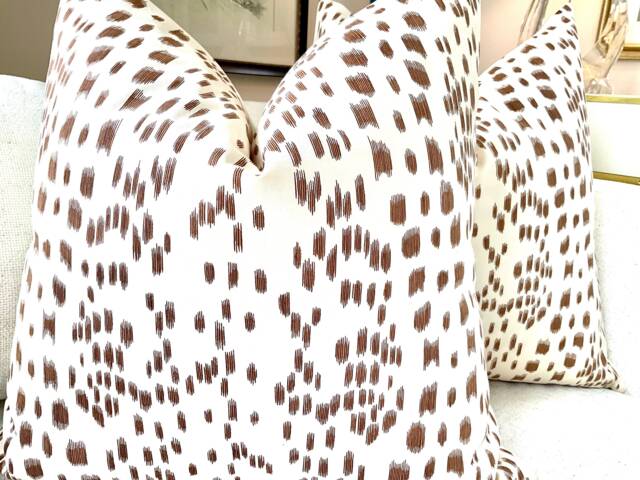 Brunschwig & Fils Pillow Cover in Brown Cream Les Touches Design, Off White Linen Backing - image 1