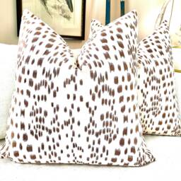 Brunschwig & Fils Pillow Cover in Brown Cream Les Touches Design, Off White Linen Backing - thumbnail 3
