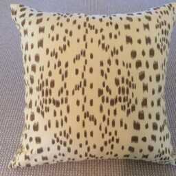 Brunschwig & Fils Pillow Cover in Brown Cream Les Touches Design, Off White Linen Backing - thumbnail 2