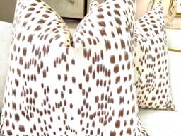 Brunschwig & Fils Pillow Cover in Brown Cream Les Touches Design, Off White Linen Backing - thumbnail 1