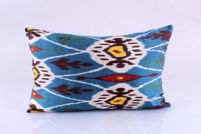 Ikat Silk Velvet Pillow 16x24 - Handmade Boho Cushion Cover Turkish Home Decor Accent - image 1