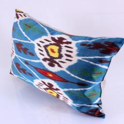 Ikat Silk Velvet Pillow 16x24 - Handmade Boho Cushion Cover Turkish Home Decor Accent - thumbnail 2