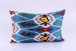 Ikat Silk Velvet Pillow 16x24 - Handmade Boho Cushion Cover Turkish Home Decor Accent - thumbnail 1
