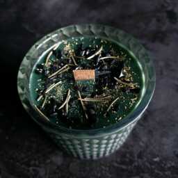Woodland Witch - Frosted Green Glass Botanical Soy Candle With Tourmaline, Pine Needles & Milled Palo Santo Witchy Gift Ideas - thumbnail 2