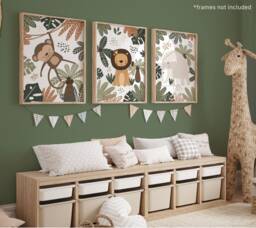 Set Of 3 Safari Animals Prints, Lion Print, Monkey Elephant Jungle Playroom Scandi Kids Art - thumbnail 1