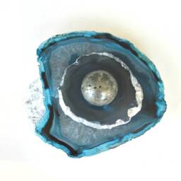 Turquoise Blue Agate Tealight Holder - Lid Pyrite Sphere Silver Leafed - thumbnail 3
