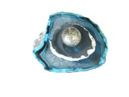 Turquoise Blue Agate Tealight Holder - Lid Pyrite Sphere Silver Leafed