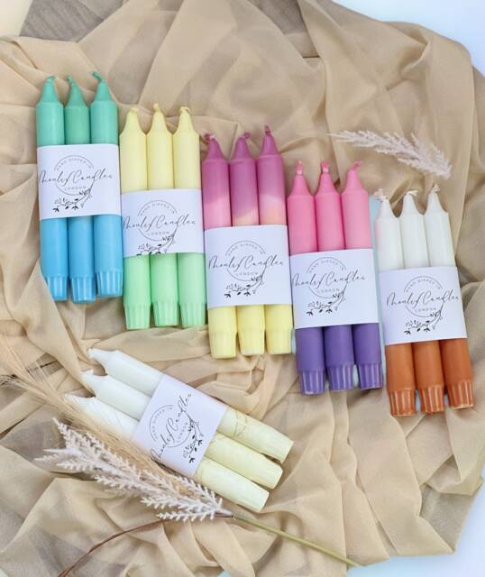 Dip Dyed Dinner Candles, Colourful Candles, Soft Pastel Taper Candles, Pillar Candle Gift Set, Wedding Candles, Blue, Grren, Yellow, White, Pink - image 1