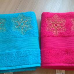 Blue Terry Towels & Fuchsia Embroidered Snowflake Ornament Gift For New Year Christmas - thumbnail 2