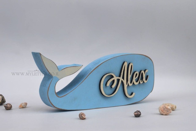 Personal Name Wooden Whale - Nursery Decor Personal Letters Name Shape - image 1