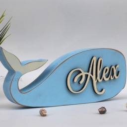 Personal Name Wooden Whale - Nursery Decor Personal Letters Name Shape - thumbnail 3