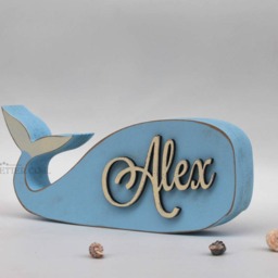 Personal Name Wooden Whale - Nursery Decor Personal Letters Name Shape - thumbnail 2