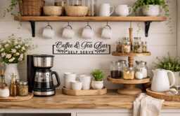 Coffee & Tea Bar Vinyl Wall Decal, Self Serve Sign - thumbnail 1