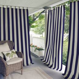 Navy Striped Outdoor Curtain Panels Richloom Solarium, Custom Made