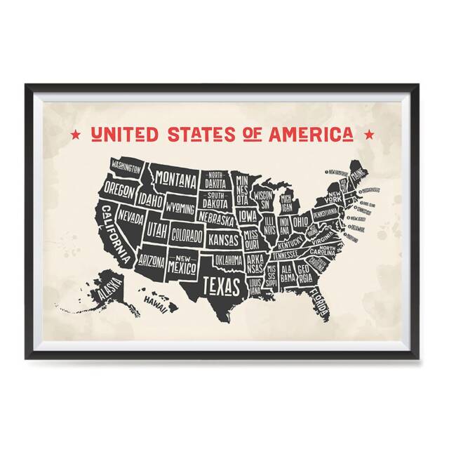 Usa Maps With States Details Posters - Poster Printing Wall Art Print For Home School, Classroom, Office Decor Red Title - image 1