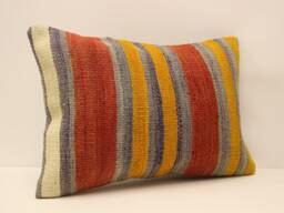 Vintage Turkish Kilim Pillow Cover, Wool Sofa Cushion - 14x20 - thumbnail 1