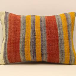 Vintage Turkish Kilim Pillow Cover, Wool Sofa Cushion - 14x20 - thumbnail 2