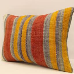 Vintage Turkish Kilim Pillow Cover, Wool Sofa Cushion - 14x20 - thumbnail 3