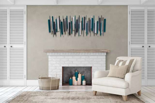 Dark Teal & White Wall Art - Modern Abstract Wood Sculpture - image 1