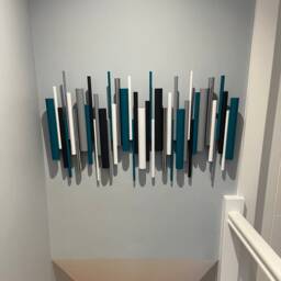 Dark Teal & White Wall Art - Modern Abstract Wood Sculpture - thumbnail 3
