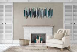 Dark Teal & White Wall Art - Modern Abstract Wood Sculpture - thumbnail 1