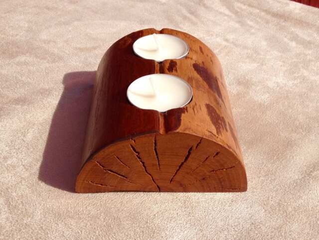 Half Moon Candle Holder - Reclaimed Wood Pecan Tealight Votive Country Home Rustic Crescent - image 1