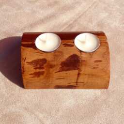 Half Moon Candle Holder - Reclaimed Wood Pecan Tealight Votive Country Home Rustic Crescent - thumbnail 4