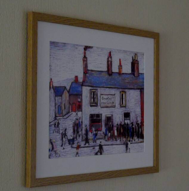 L S Lowry Art Print - Chip Shop Light Oak Finish Frame, White Mount, Textured Image - image 1