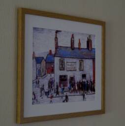 L S Lowry Art Print - Chip Shop Light Oak Finish Frame, White Mount, Textured Image - thumbnail 1