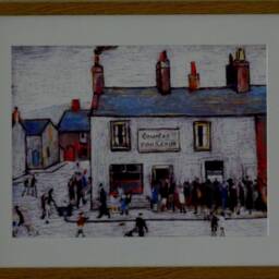 L S Lowry Art Print - Chip Shop Light Oak Finish Frame, White Mount, Textured Image - thumbnail 2