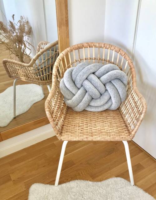 Scandinavian Design Light Grey Knot Cushion, Reversible Knot Pillow 2In1 - image 1