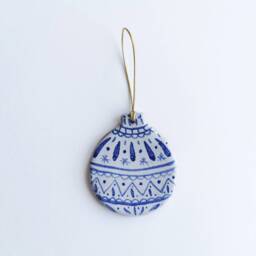 Handmade Ceramic Christmas Baubles Blue & White Scandinavian-style Ornaments - Set Of 3 - thumbnail 3
