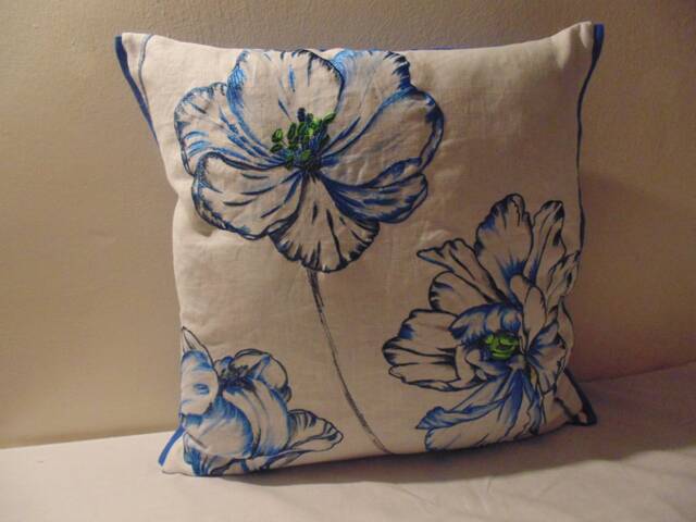 Designers Guild Fabric 100% Linen Embroidery Montsuki Cobalt Cushion Cover - image 1