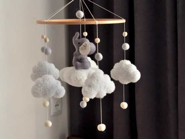 Baby Elephant Mobile - Animal Development Jungle Cloud Neutral Perfect Shower Gift - image 1