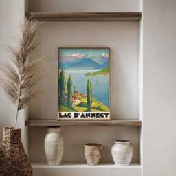 Lac D'annecy France Vintage Travel Poster, Alpine Lake Landscape Retro Wall Art Print - thumbnail 3