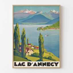 Lac D'annecy France Vintage Travel Poster, Alpine Lake Landscape Retro Wall Art Print - thumbnail 1