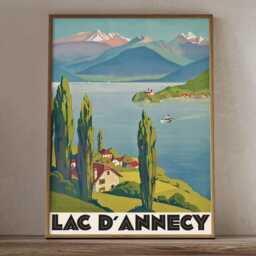 Lac D'annecy France Vintage Travel Poster, Alpine Lake Landscape Retro Wall Art Print - thumbnail 2