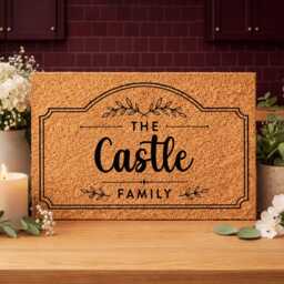 Rustic Cottage Arch Border - Custom Family Name Coir Mat - Personalised Welcome Doormat Wedding Gift - thumbnail 2