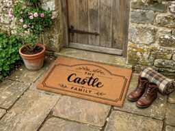 Rustic Cottage Arch Border - Custom Family Name Coir Mat - Personalised Welcome Doormat Wedding Gift - thumbnail 1