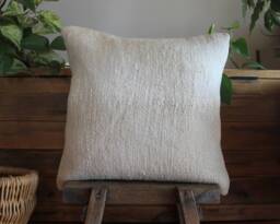 50cm - Or 20 Inches Vintage Kilim Cushion Cover Handwoven - Hemp/Wool/Linen Soft Feel Off White Natural - thumbnail 1
