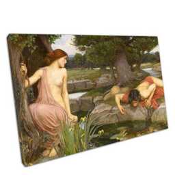 Echo & Narcissus Wall Art Print John William Waterhouse Classic Ready To Hang Home Office Decor - thumbnail 1